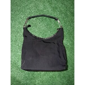 Gucci Small Black Nylon + Leather Trim & Strap Handbag Shoulder Bag